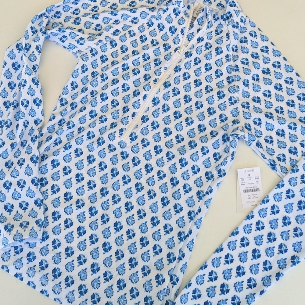 NWT! J. Crew Blue and White Pretty Blockprint rashguard - Picture 9 of 10